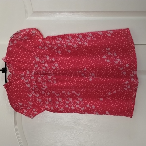 Joie pink w/white floral print flutter sheer sleeve, lined flowy blouse medium - Picture 5 of 9